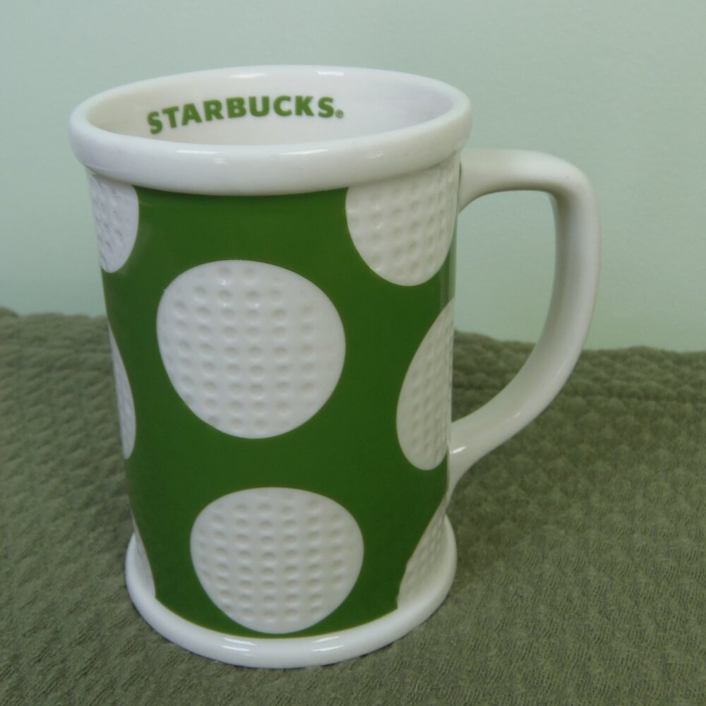 Starbucks Coffee GOLF‎ BALL Theme Green/White Dimpled 2006 16oz Mug